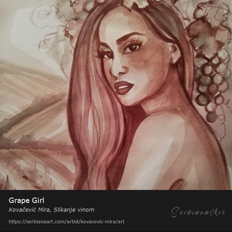 Grape Girl, Watercolor/Paper, Kovačević Mira, Slikanje vinom