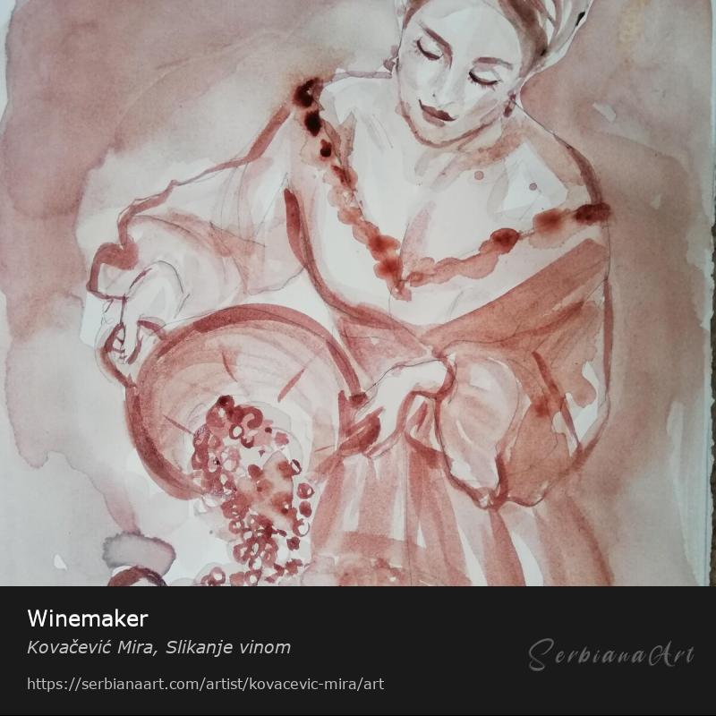 Winemaker, Watercolor/Paper, Kovačević Mira, Slikanje vinom