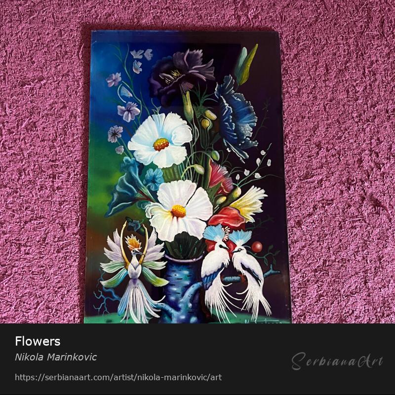 Flowers, Oil/Glass, Nikola Marinkovic