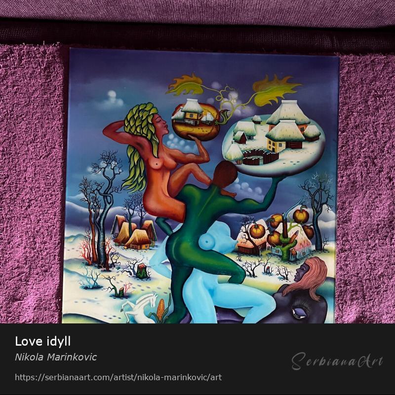 Love idyll, Oil/Glass, Nikola Marinkovic