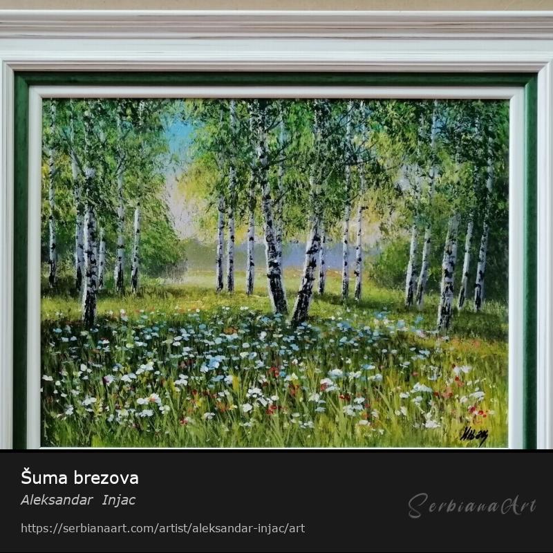 Šuma brezova, Oil/Canvas, Aleksandar  Injac
