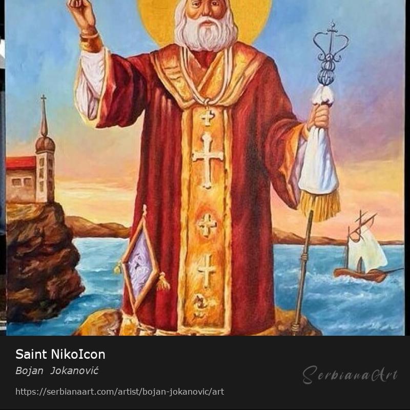 Saint NikoIcon, Acrylic/Canvas, Bojan  Jokanović
