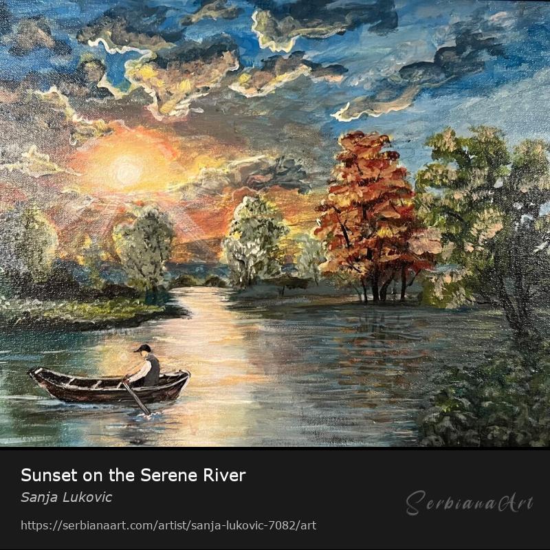 Sunset on the Serene River, Acrylic/Canvas, Sanja Lukovic