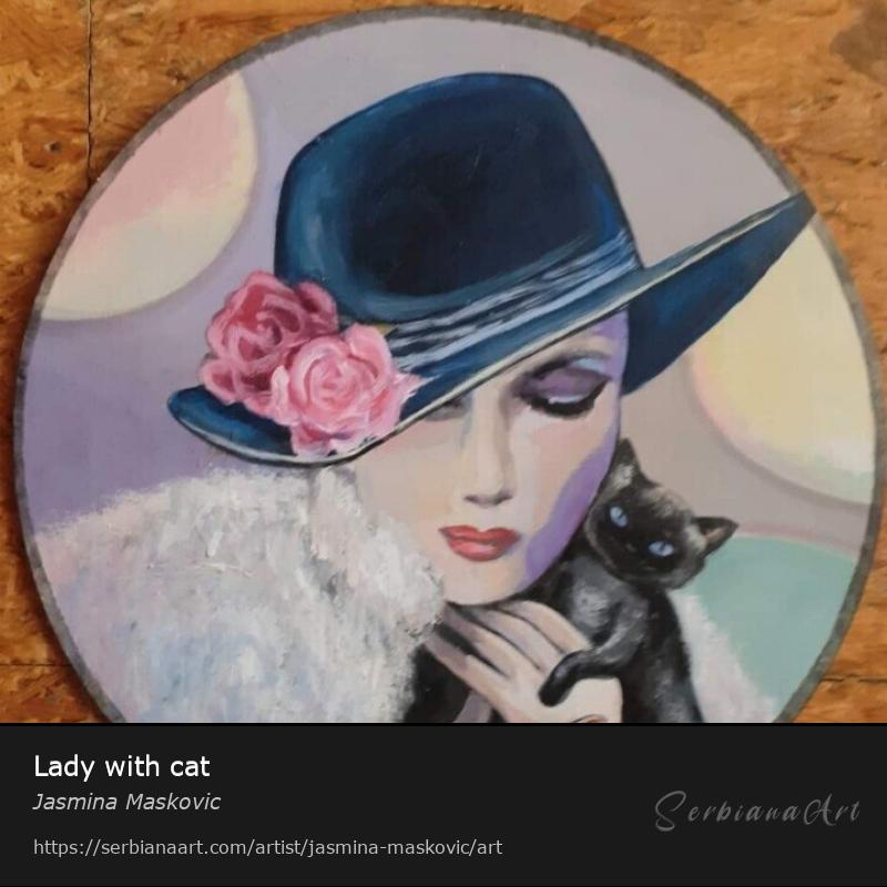 Lady with cat, Acrylic/Panel, Jasmina Maskovic