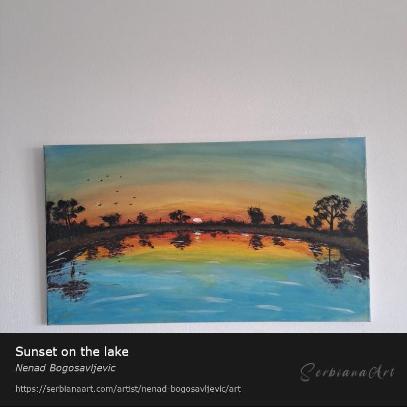 Sunset on the lake, Acrylic/Canvas, Nenad Bogosavljevic