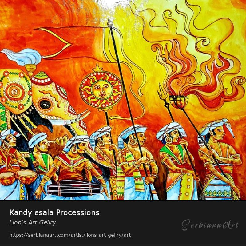 Kandy esala Processions, Acrylic/Canvas, Lion's Art Gellry