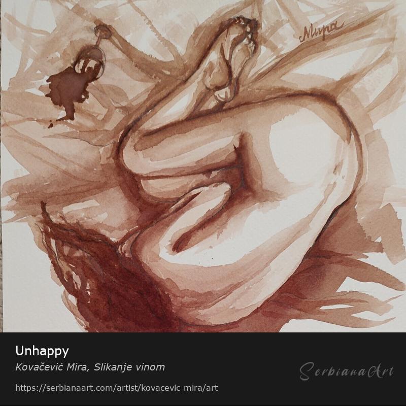 Unhappy, Watercolor/Paper, Kovačević Mira, Slikanje vinom
