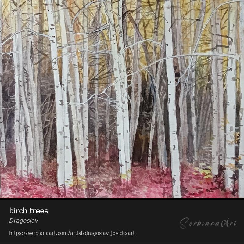 birch trees, Watercolor/Paper, Dragoslav