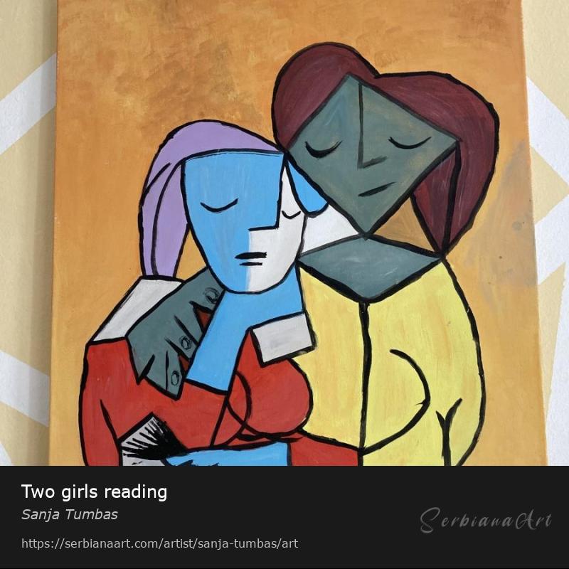 Two girls reading, Acrylic/Canvas, Sanja Tumbas