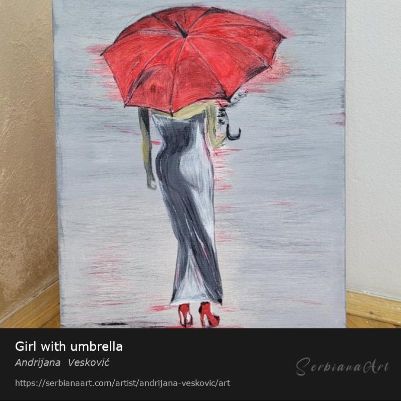 Girl with umbrella, Acrylic/Canvas, Andrijana  Vesković