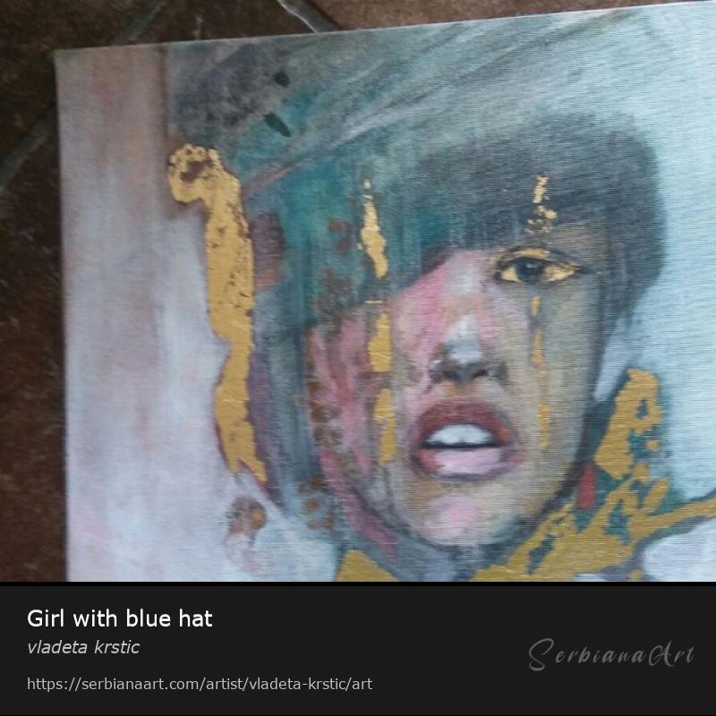 Girl with blue hat, Acrylic/Canvas, vladeta krstic