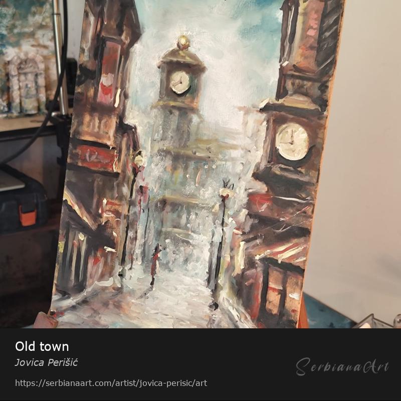 Old town, Oil/Plywood, Jovica Perišić
