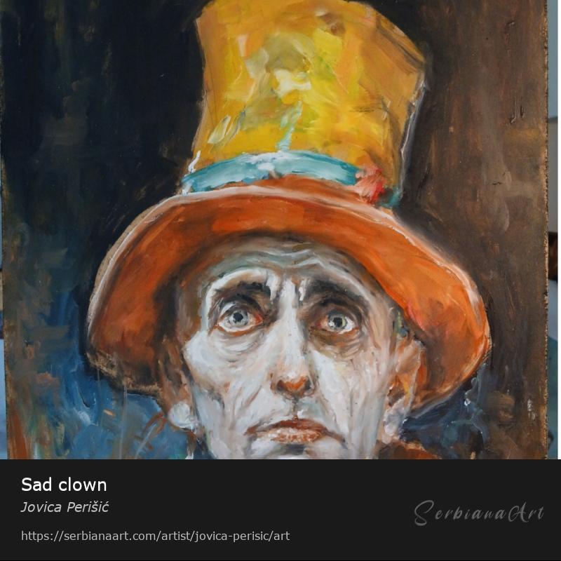 Sad clown, Oil/Plywood, Jovica Perišić