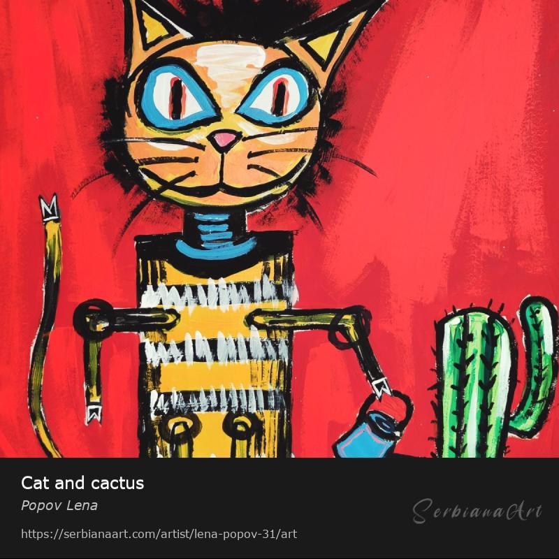Cat and cactus, Acrylic/Hardboard, Popov Lena