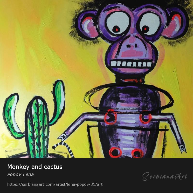 Monkey and cactus, Acrylic/Hardboard, Popov Lena
