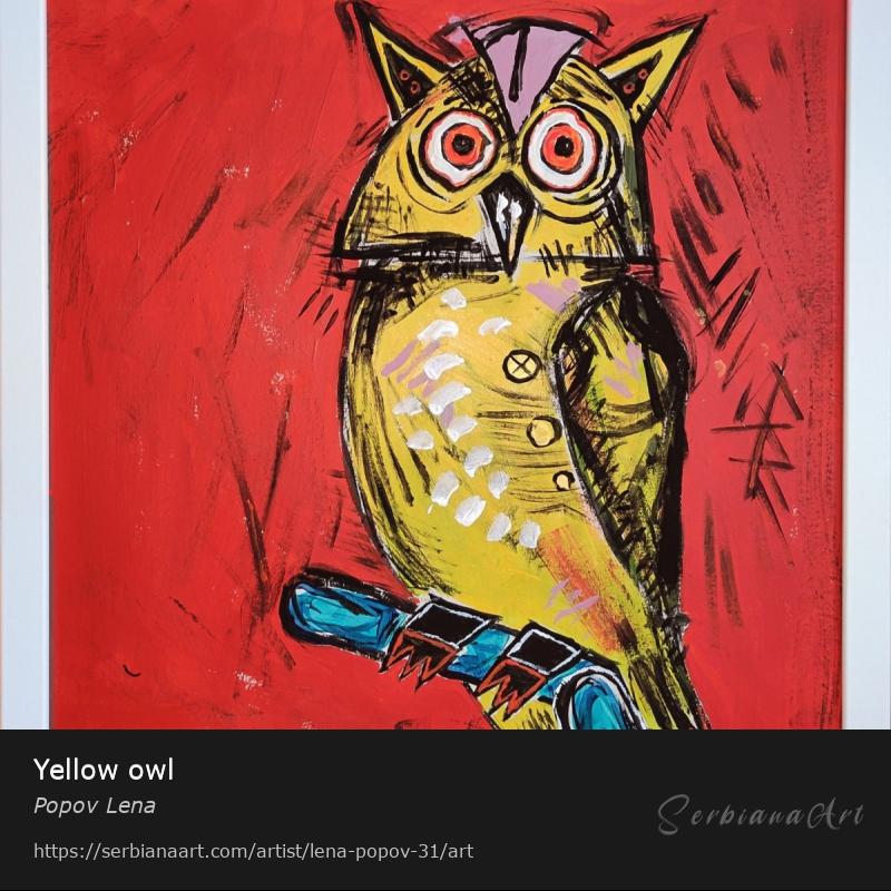 Yellow owl, Acrylic/Hardboard, Popov Lena
