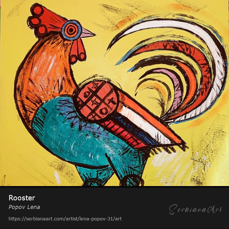Rooster, Acrylic/Hardboard, Popov Lena