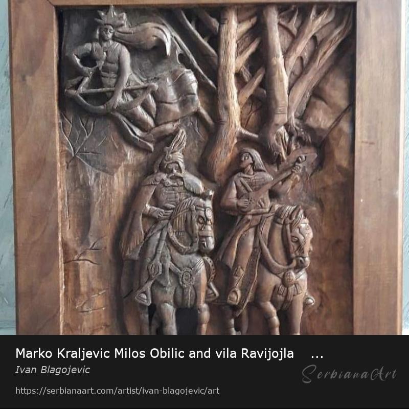 Marko Kraljevic Milos Obilic and vila Ravijojla     Paja Jovanovic, Carving/Wood, Ivan Blagojevic