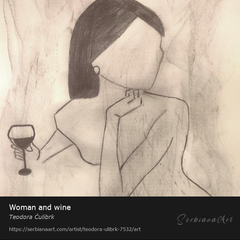 Woman and wine, Pencil/Paper, Teodora Ćulibrk