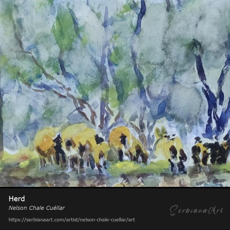Herd, Watercolor/Paper, Nelson Chale Cuéllar