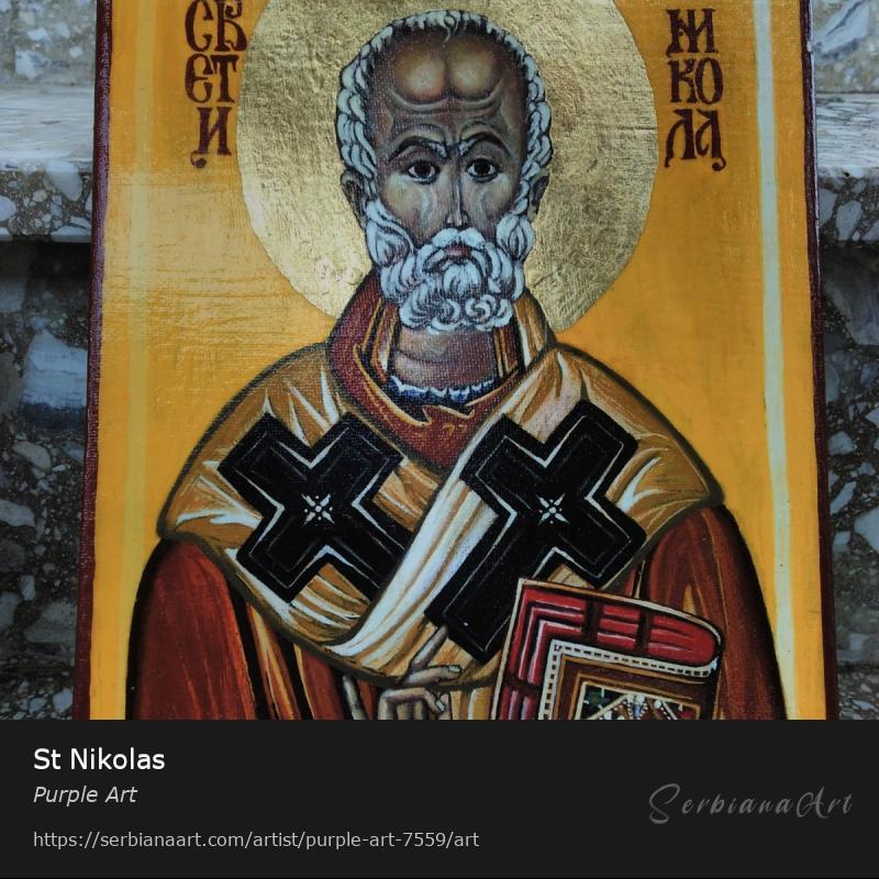 St Nikolas, Egg tempera/Canvas, Purple Art