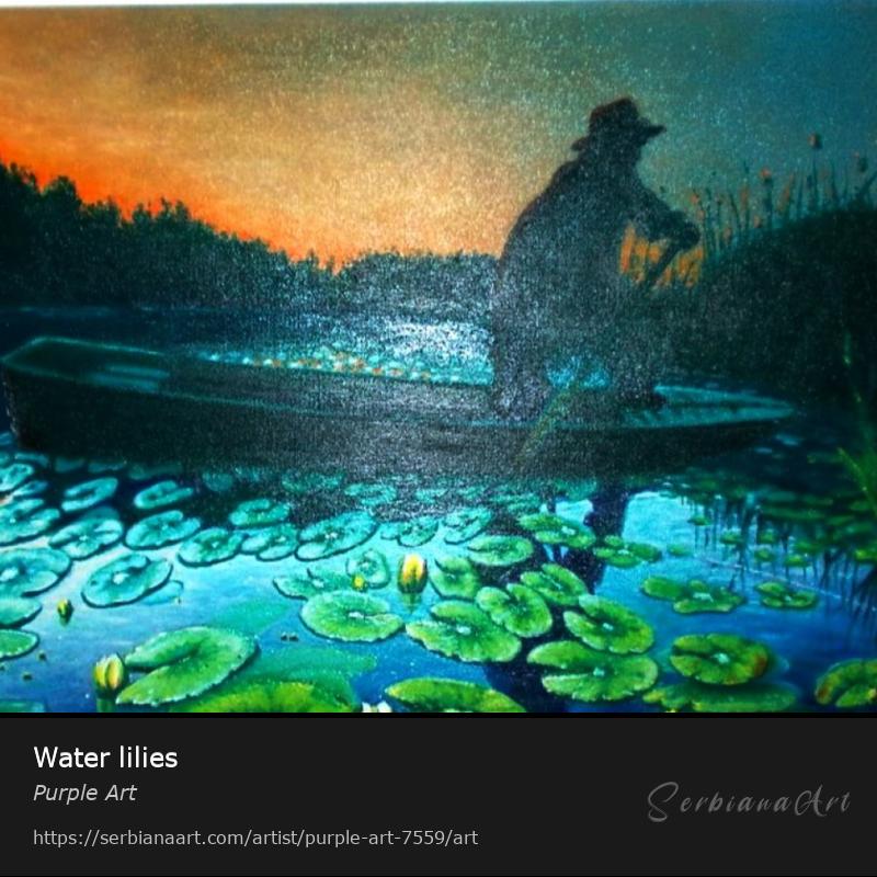 Water lilies, Oil/Canvas, Purple Art