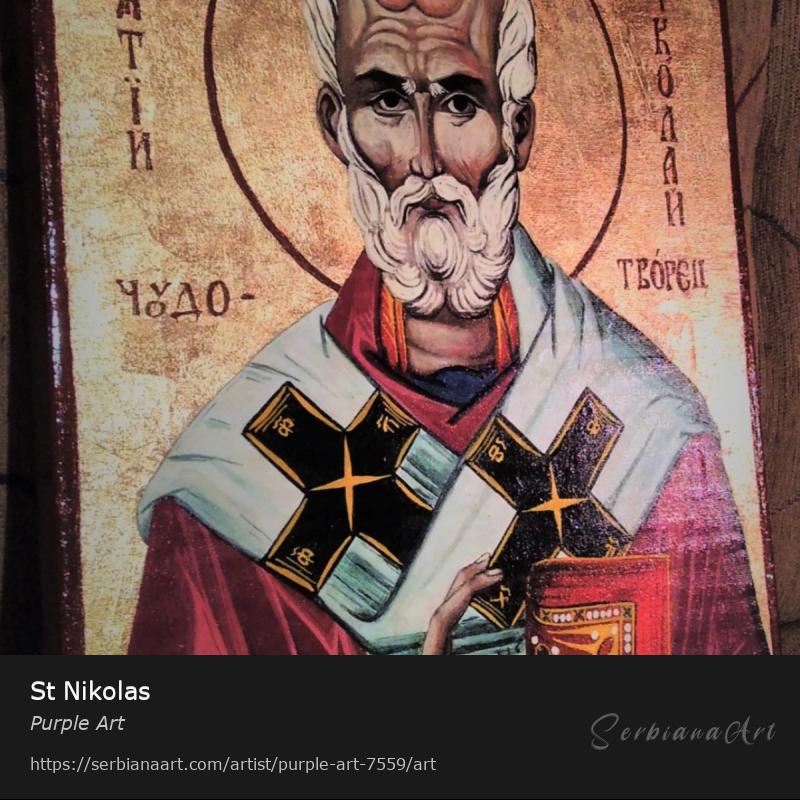 St Nikolas, Egg tempera/Canvas, Purple Art