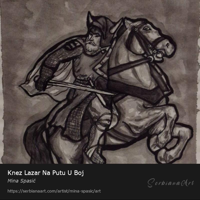 Knez Lazar Na Putu U Boj, Indian ink/Paper, Mina Spasić