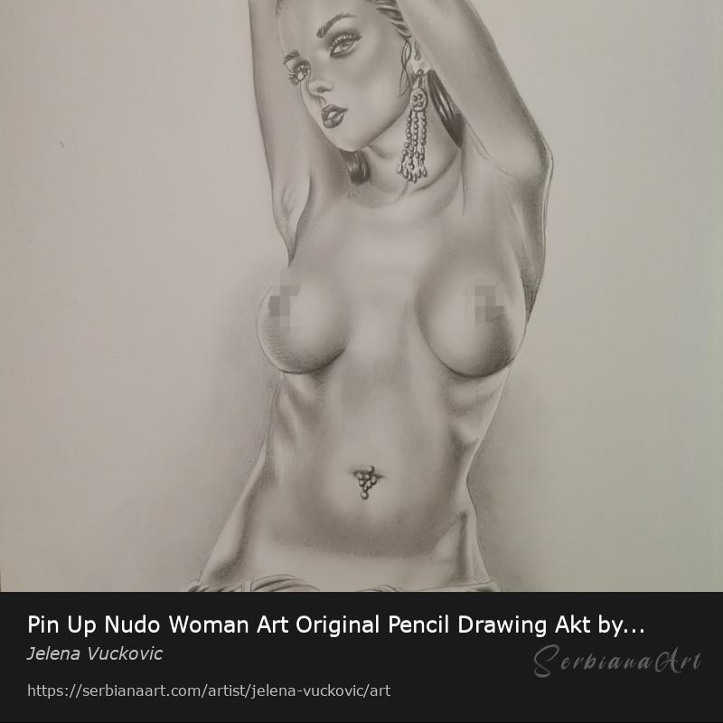 Pin Up Nudo Woman Art Original Pencil Drawing Akt by Jecawu, Pencil/Paper, Jelena Vuckovic