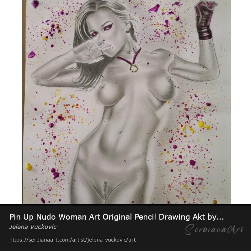 Pin Up Nudo Woman Art Original Pencil Drawing Akt by Jecawu, Pencil/Paper, Jelena Vuckovic