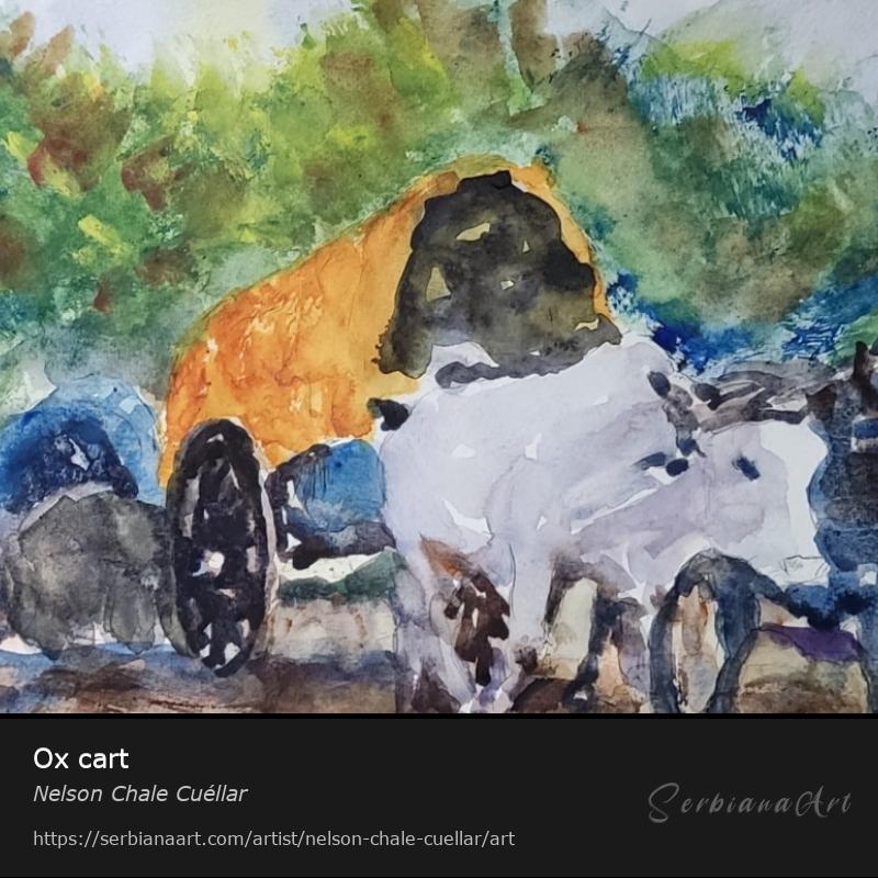 Ox cart, Watercolor/Paper, Nelson Chale Cuéllar