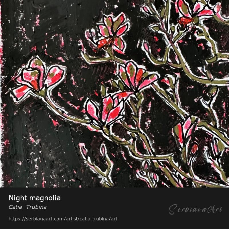 Night magnolia, Pastel/Paper, Catia  Trubina