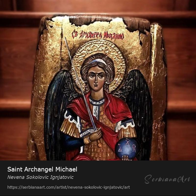 Saint Archangel Michael, Oil/Wood, Nevena Sokolovic Ignjatovic