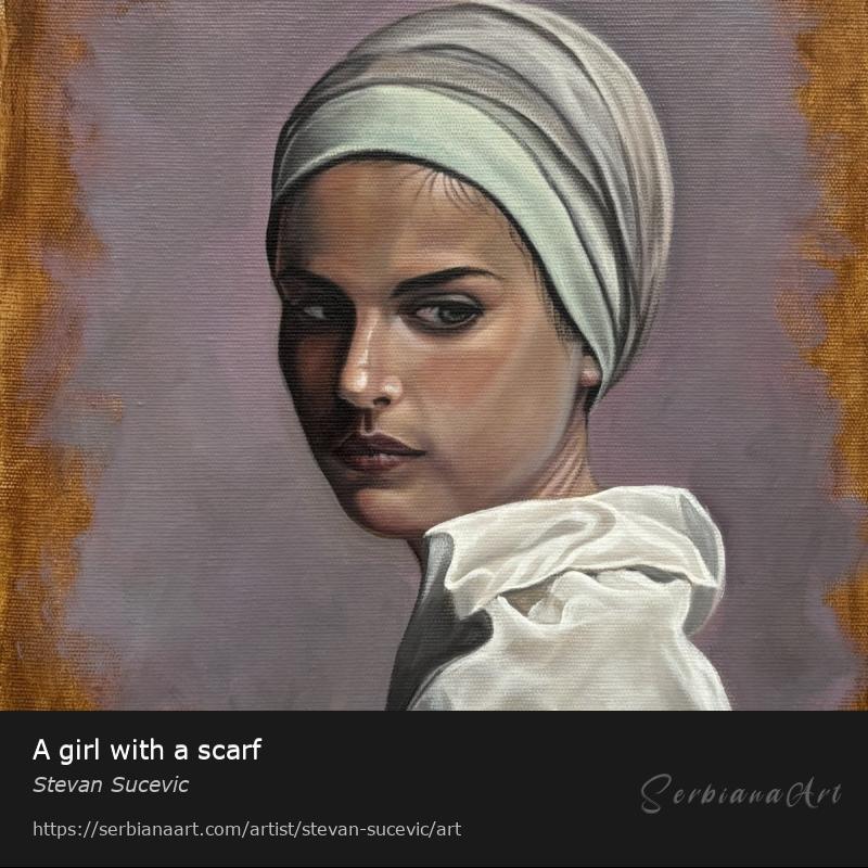 A girl with a scarf, Oil/Canvas, Stevan Sucevic