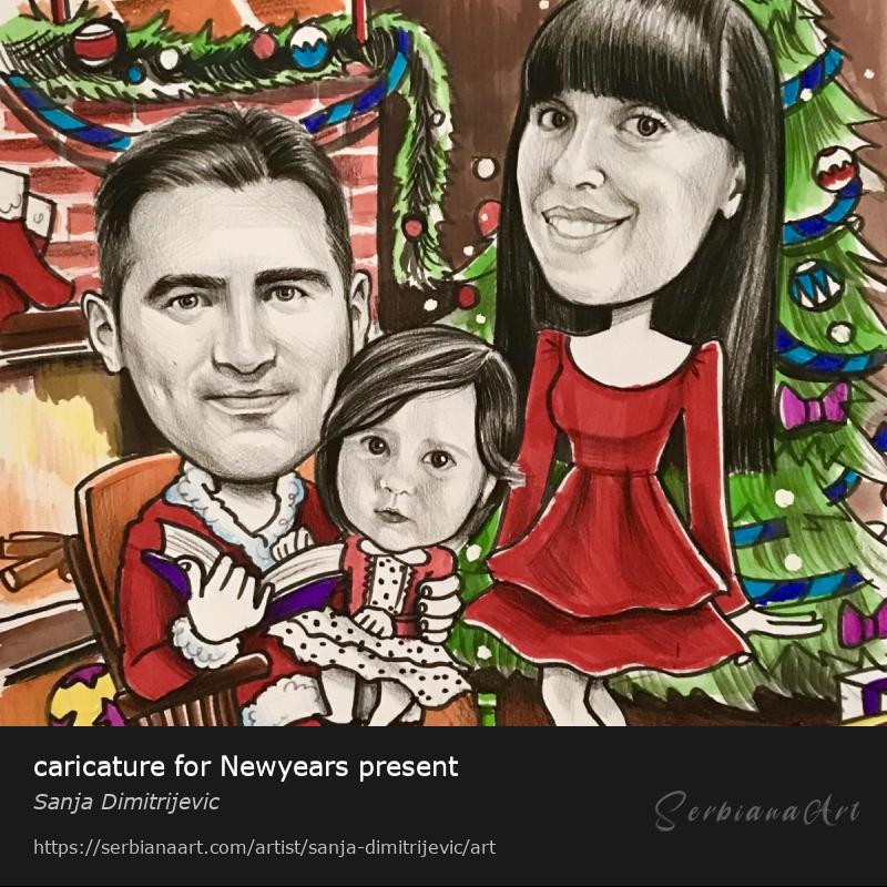 caricature for Newyears present, Mixed Media/Paper, Sanja Dimitrijevic
