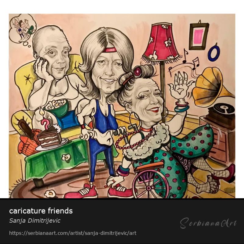 caricature friends, Mixed Media/Paper, Sanja Dimitrijevic