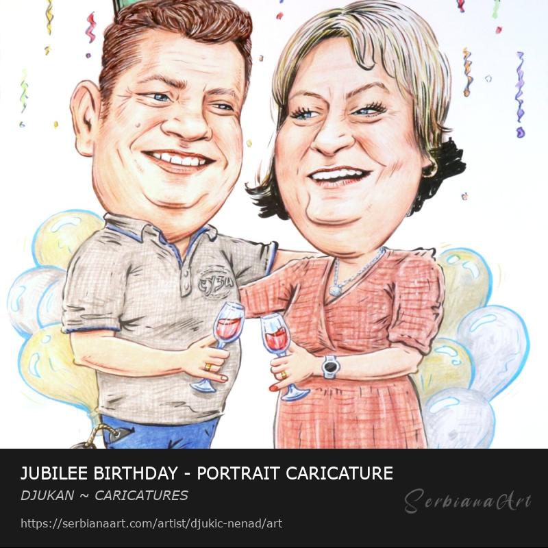 JUBILEE BIRTHDAY - PORTRAIT CARICATURE, Mixed Media/Paper, DJUKAN ~ CARICATURES