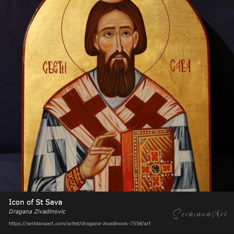 Icon of St Sava, Egg tempera/Wood, Dragana Zivadinovic