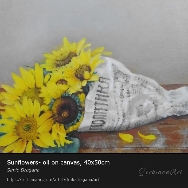 Sunflowers- oil on canvas, 40x50cm, Oil/Canvas, Simic Dragana