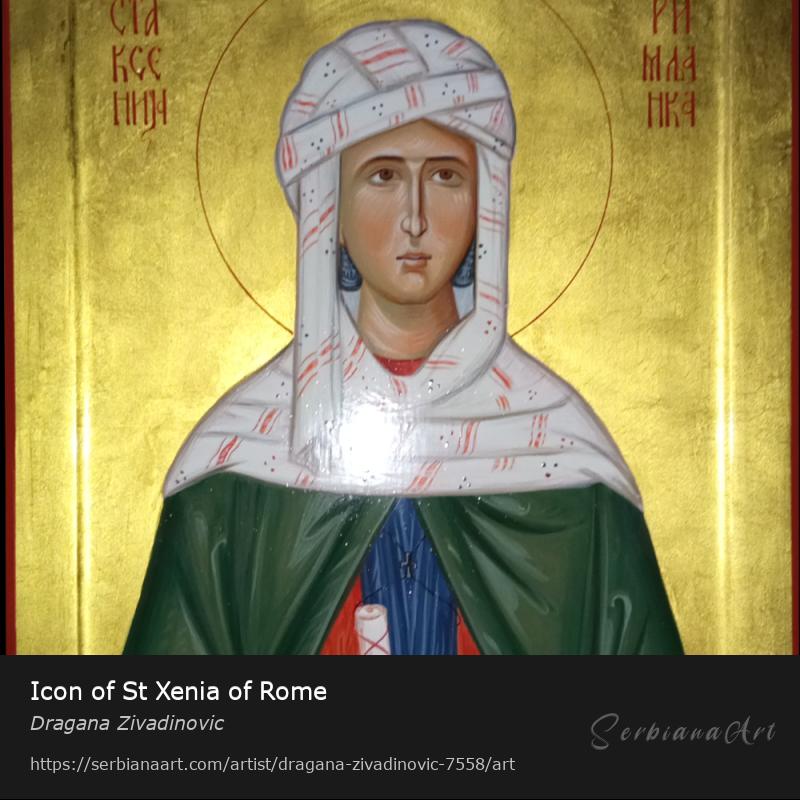 Icon of St Xenia of Rome, Egg tempera/Wood, Dragana Zivadinovic