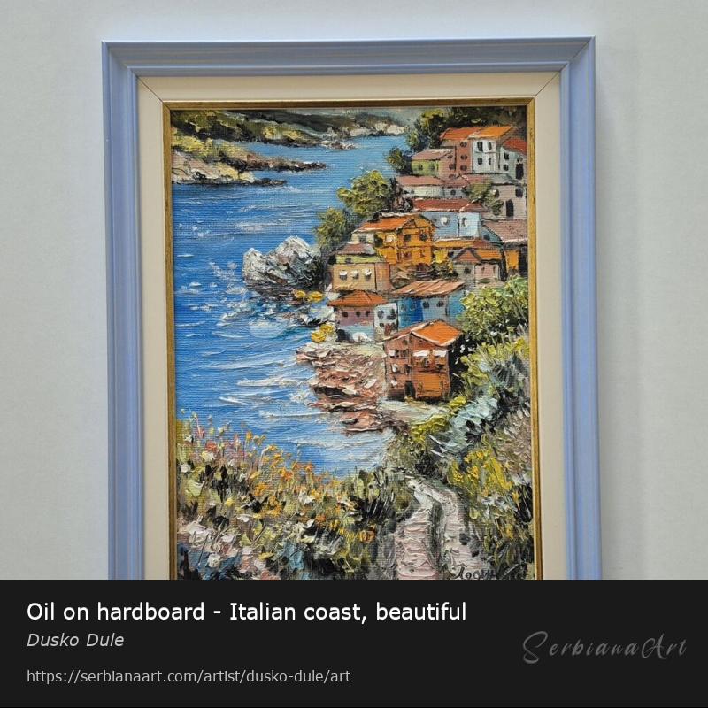 Oil on hardboard - Italian coast, beautiful, Oil/Hardboard, Dusko Dule