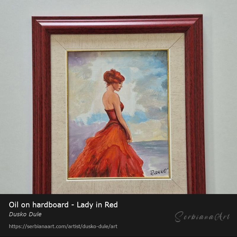 Oil on hardboard - Lady in Red, Oil/Hardboard, Dusko Dule