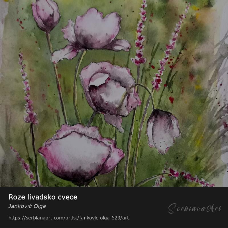 Roze livadsko cvece, Watercolor/Paper, Janković Olga