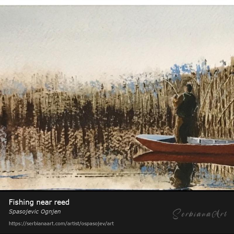 Fishing near reed, Watercolor/Paper, Spasojevic Ognjen