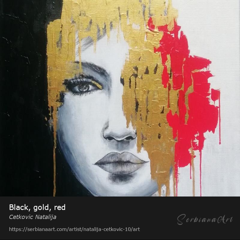 Black, gold, red, Oil/Canvas, Cetkovic Natalija