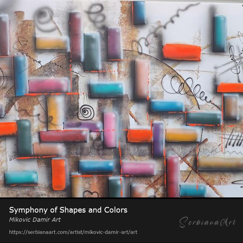 Symphony of Shapes and Colors, Mixed Media/Canvas, Mikovic Damir Art