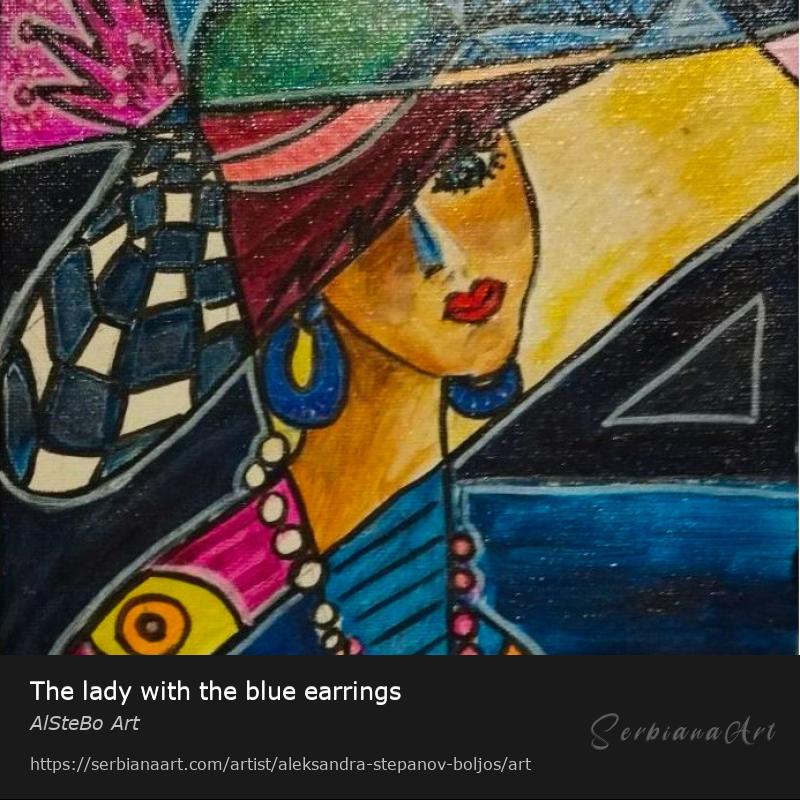 The lady with the blue earrings, Mixed Media/Canvas, AlSteBo Art