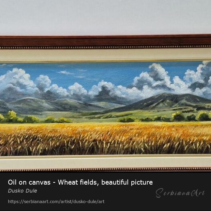 Oil on canvas - Wheat fields, beautiful picture, Oil/Canvas, Dusko Dule