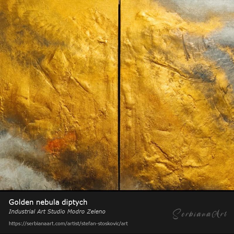 Golden nebula diptych, Mixed Media/Canvas, Industrial Art Studio Modro Zeleno