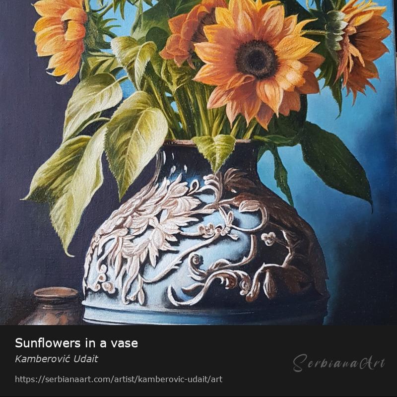 Sunflowers in a vase, Oil/Canvas, Kamberović Udait